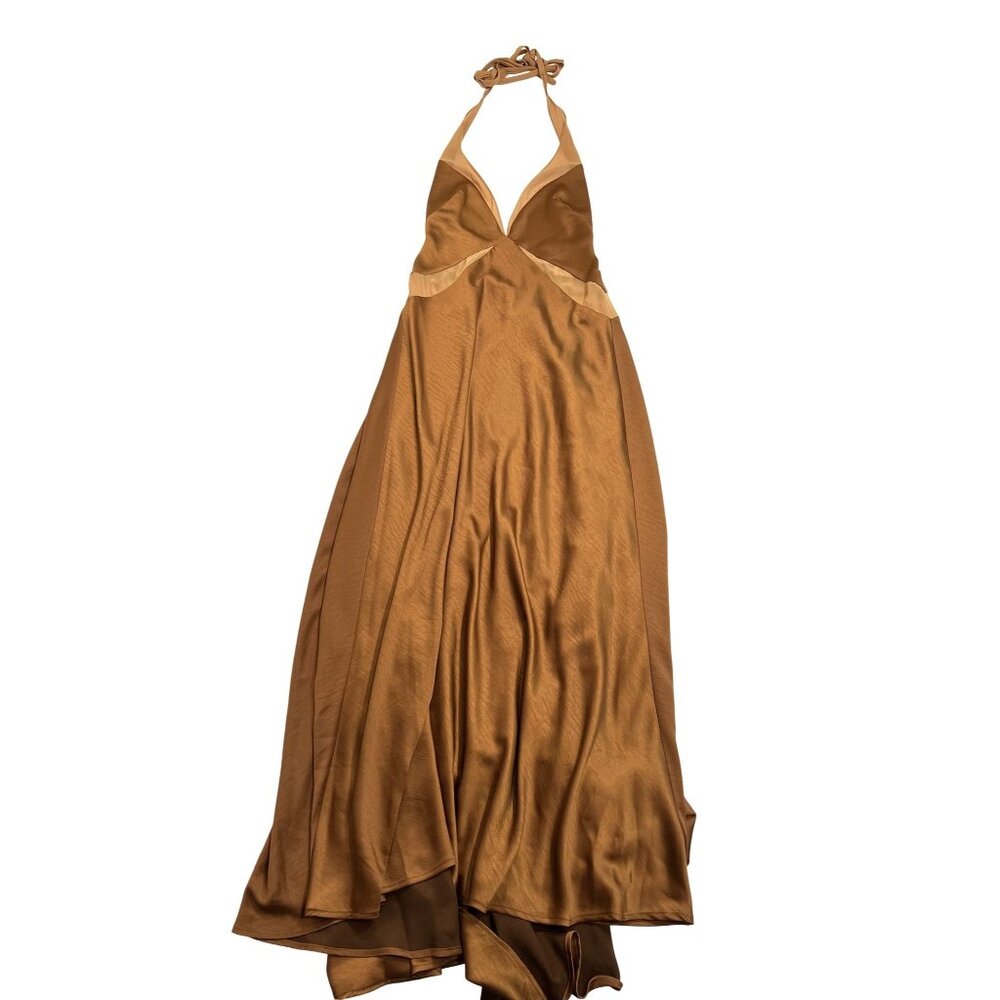 Halter-Neck Maxi Dress in Copper Brown